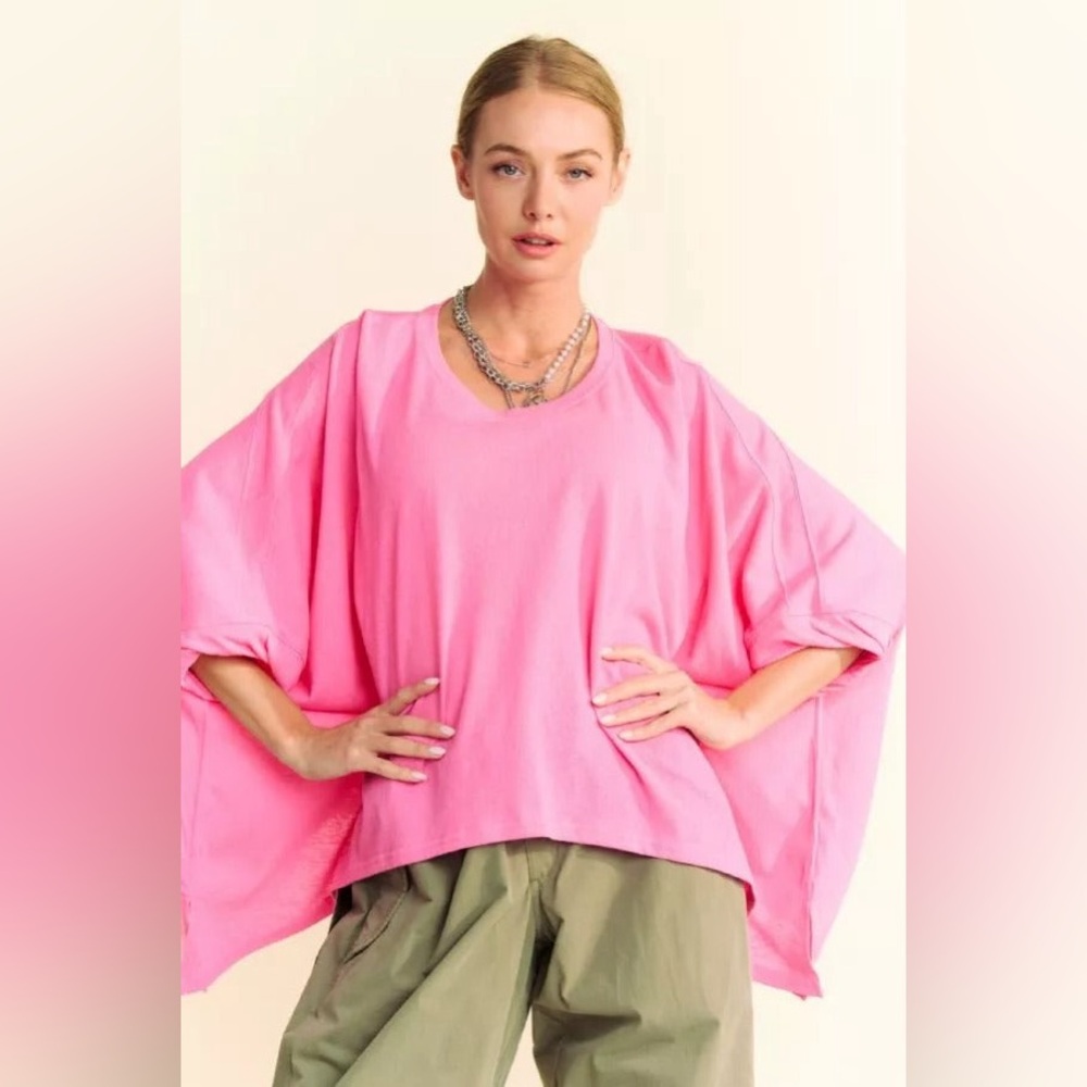 Oversized Drop Shoulder Batwing Sleeve T-Shirt - Davi and Dani - Picture 1 of 3